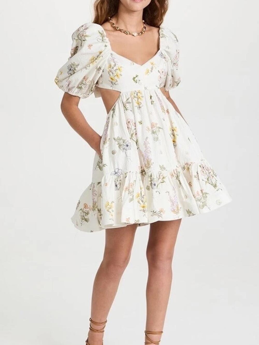 Zimmerman size 3 US size 8/10 White Floral Puff-Sleeve mini dress